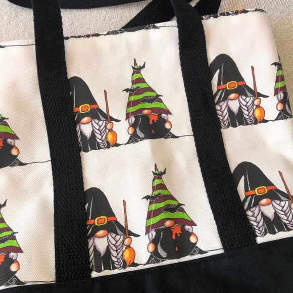 Witches Brew Gnome Small Tote Bag Polka Dots Lining Trick or Treat - Picture 4 of 8